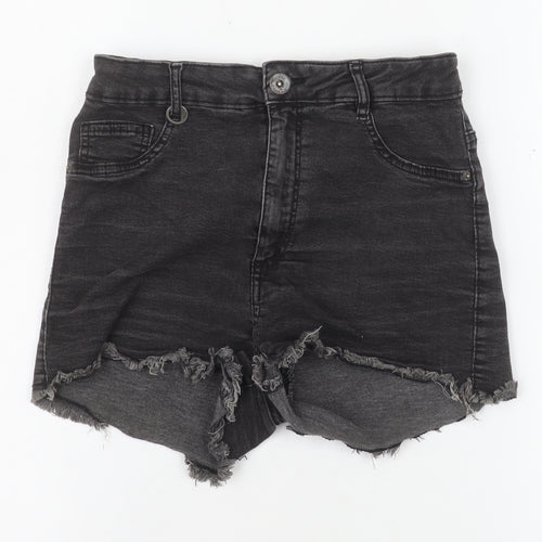 Bershka Women Black Size 8 High-Waisted Cut-Off Denim Shorts