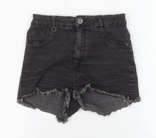Bershka Women Black Size 8 High-Waisted Cut-Off Denim Shorts