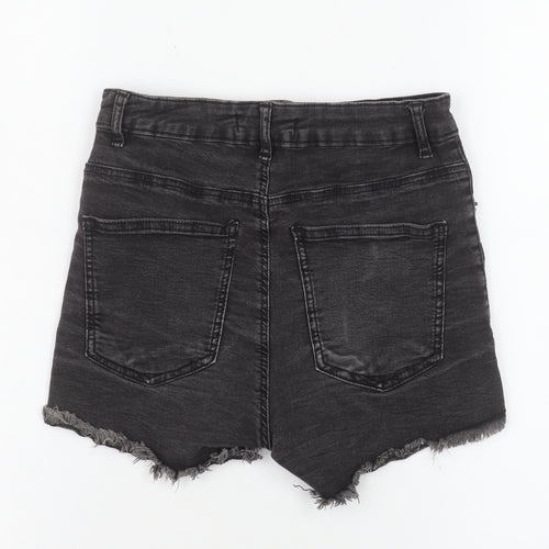 Bershka Women Black Size 8 High-Waisted Cut-Off Denim Shorts