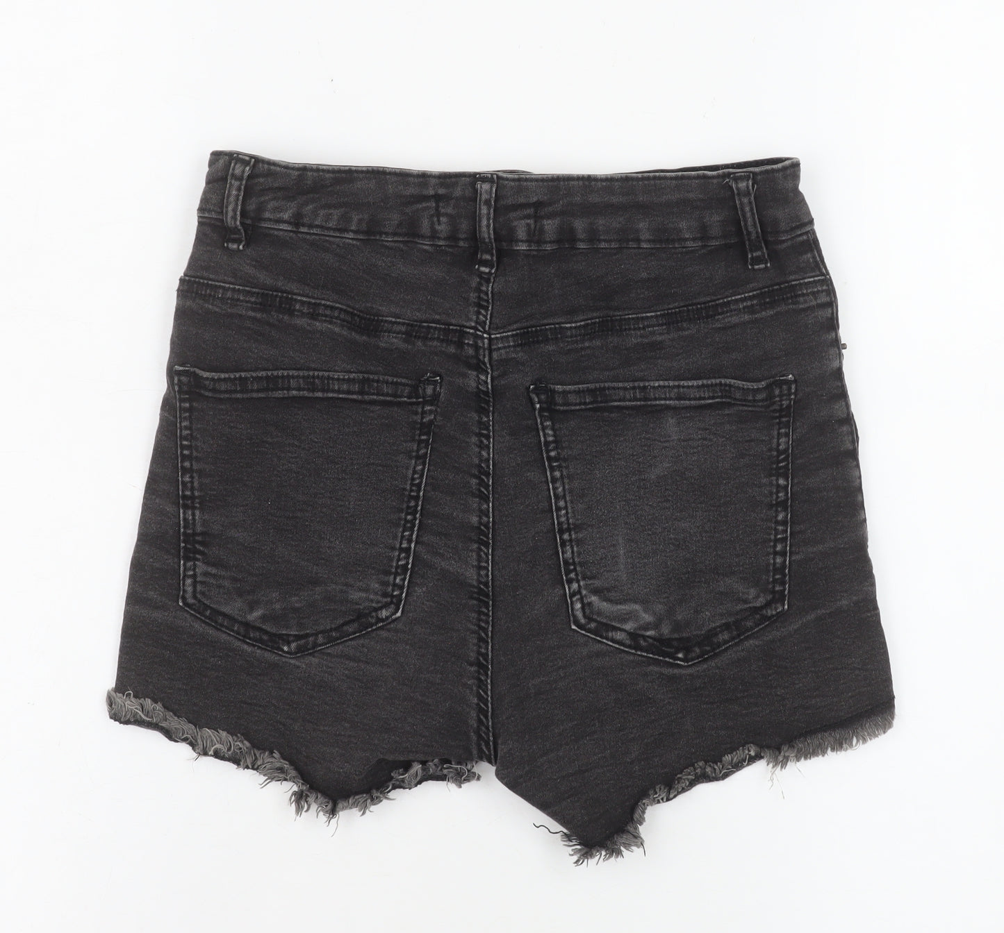 Bershka Women Black Size 8 High-Waisted Cut-Off Denim Shorts