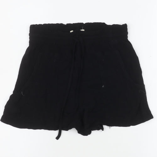 Pull & Bear Women Black S Viscose Drawstring Casual Shorts