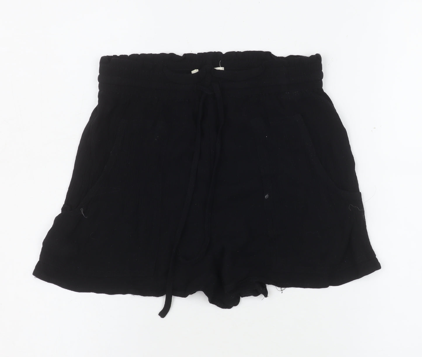 Pull & Bear Women Black S Viscose Drawstring Casual Shorts