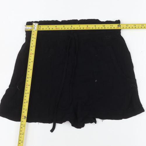 Pull & Bear Women Black S Viscose Drawstring Casual Shorts