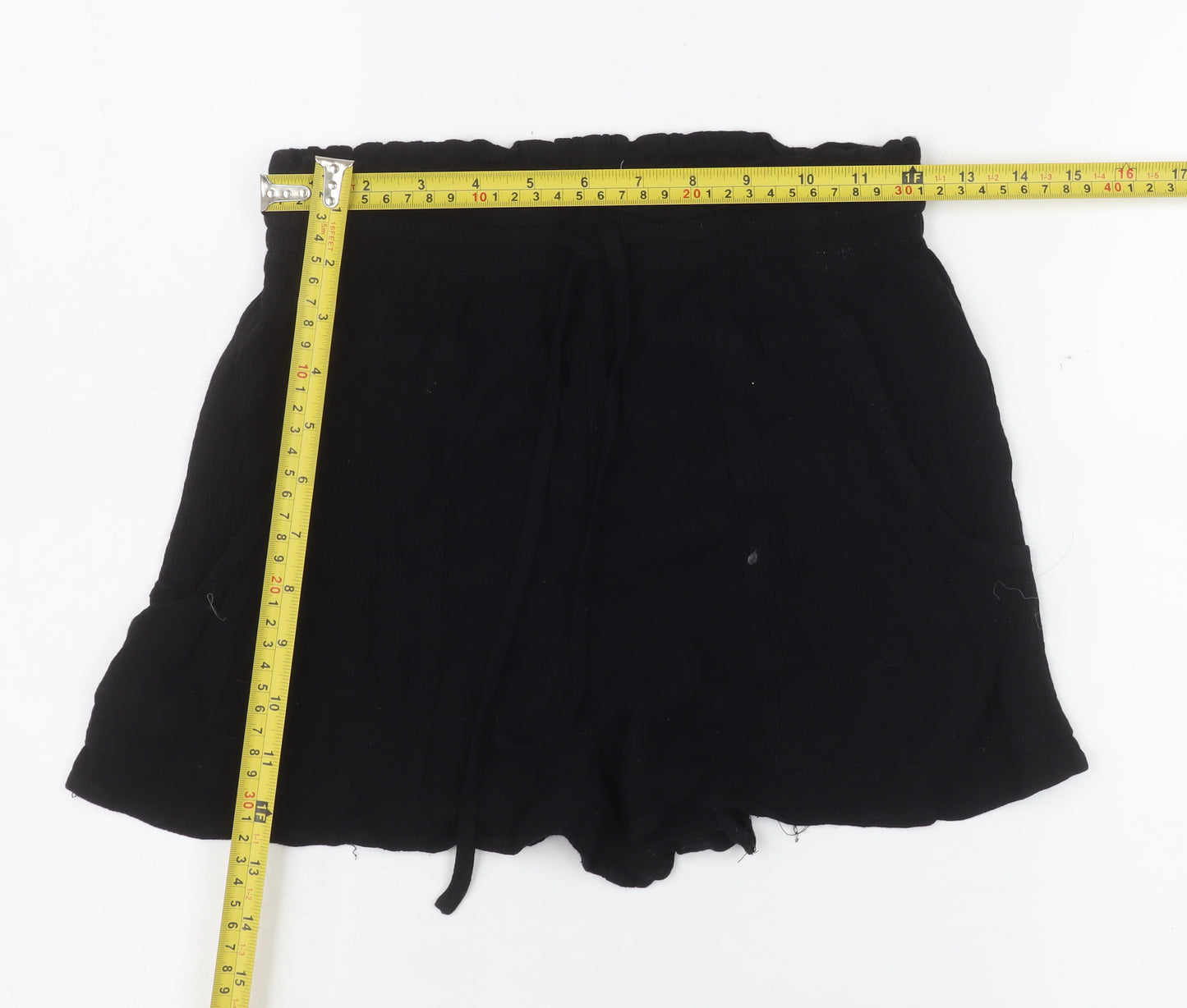 Pull & Bear Women Black S Viscose Drawstring Casual Shorts