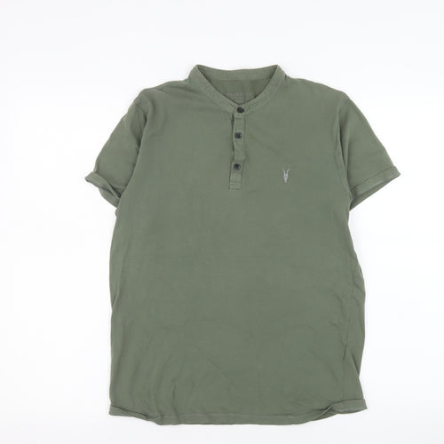 AllSaints Men's Green Small Regular Fit Brace SS Henley Polo Shirt