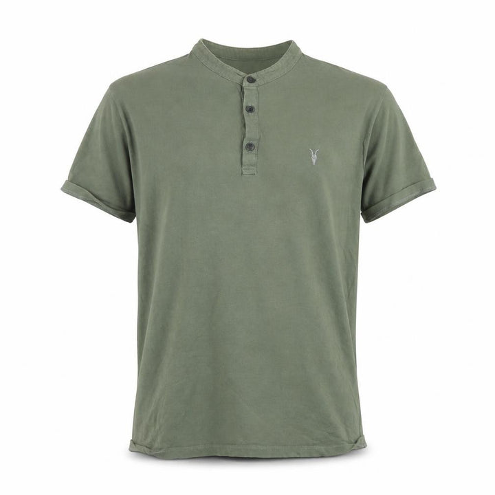AllSaints Men's Green Small Regular Fit Brace SS Henley Polo Shirt