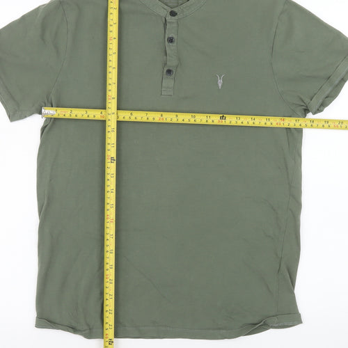 AllSaints Men's Green Small Regular Fit Brace SS Henley Polo Shirt