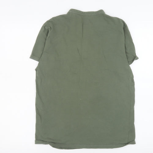 AllSaints Men's Green Small Regular Fit Brace SS Henley Polo Shirt