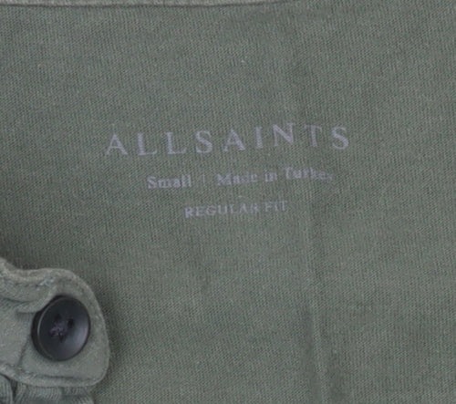 AllSaints Men's Green Small Regular Fit Brace SS Henley Polo Shirt