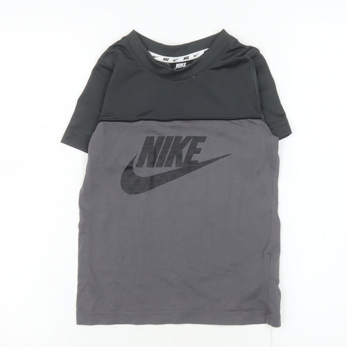 Nike Boys Grey XS Colourblock Logo Sports T-Shirt