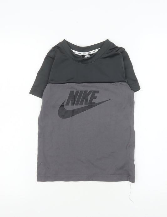 Nike Boys Grey XS Colourblock Logo Sports T-Shirt