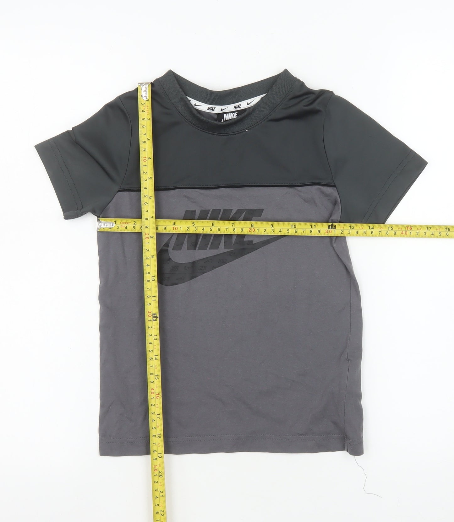 Nike Boys Grey XS Colourblock Logo Sports T-Shirt