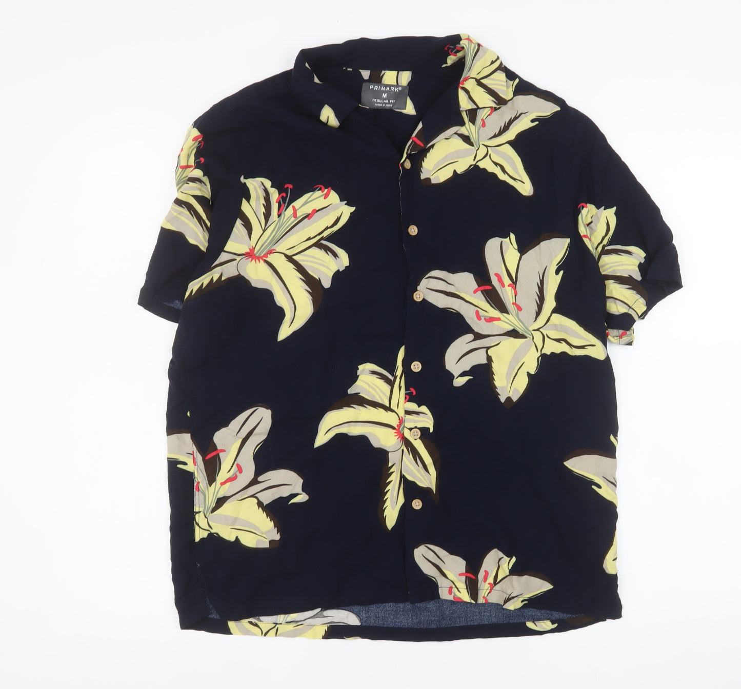 Primark Men’s Blue Floral Hawaiian Regular Fit Short Sleeve Shirt M