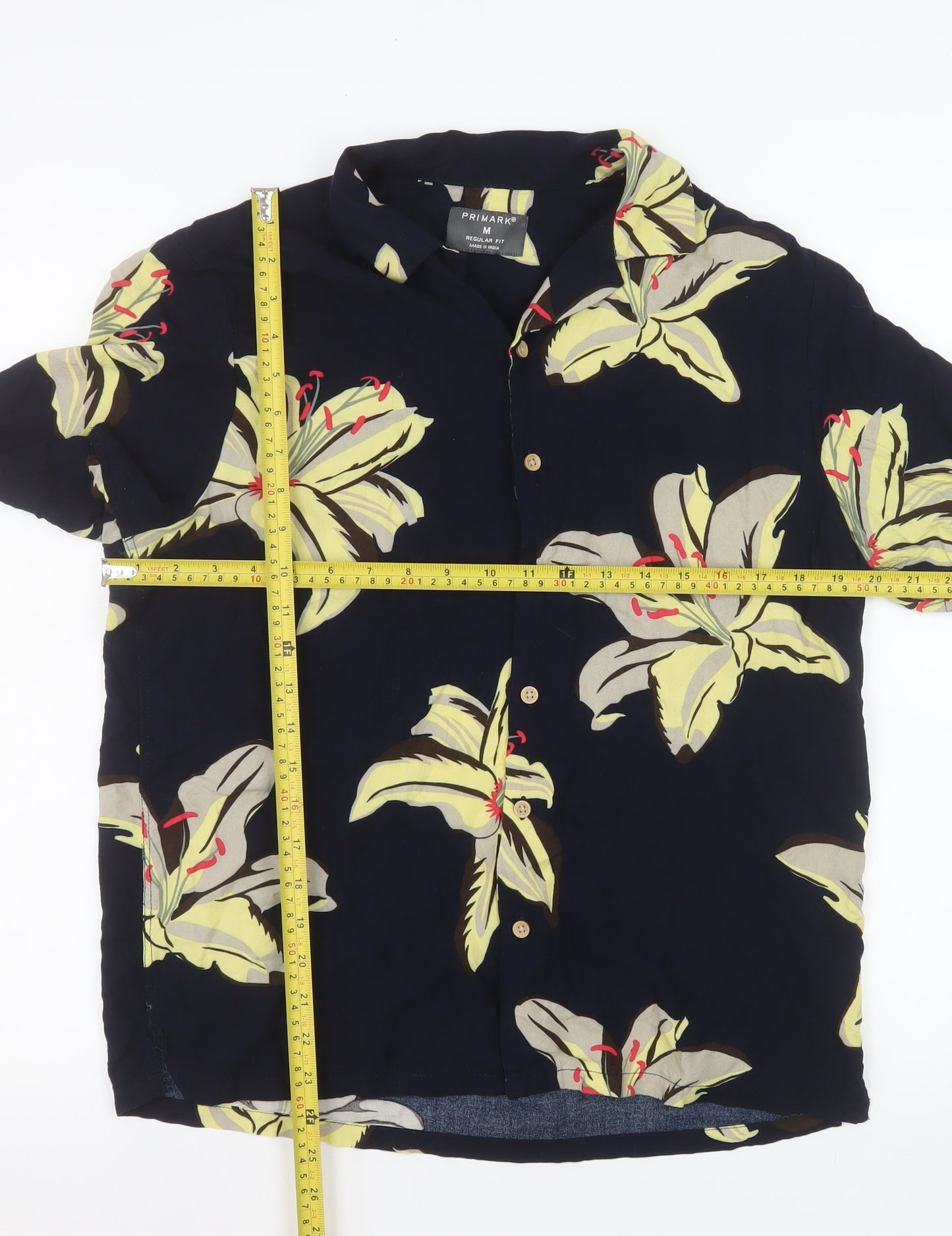 Primark Men’s Blue Floral Hawaiian Regular Fit Short Sleeve Shirt M