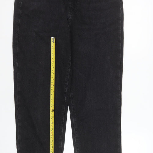 ZARA Women Black Mom Jeans Size 12 High Rise Cotton Denim