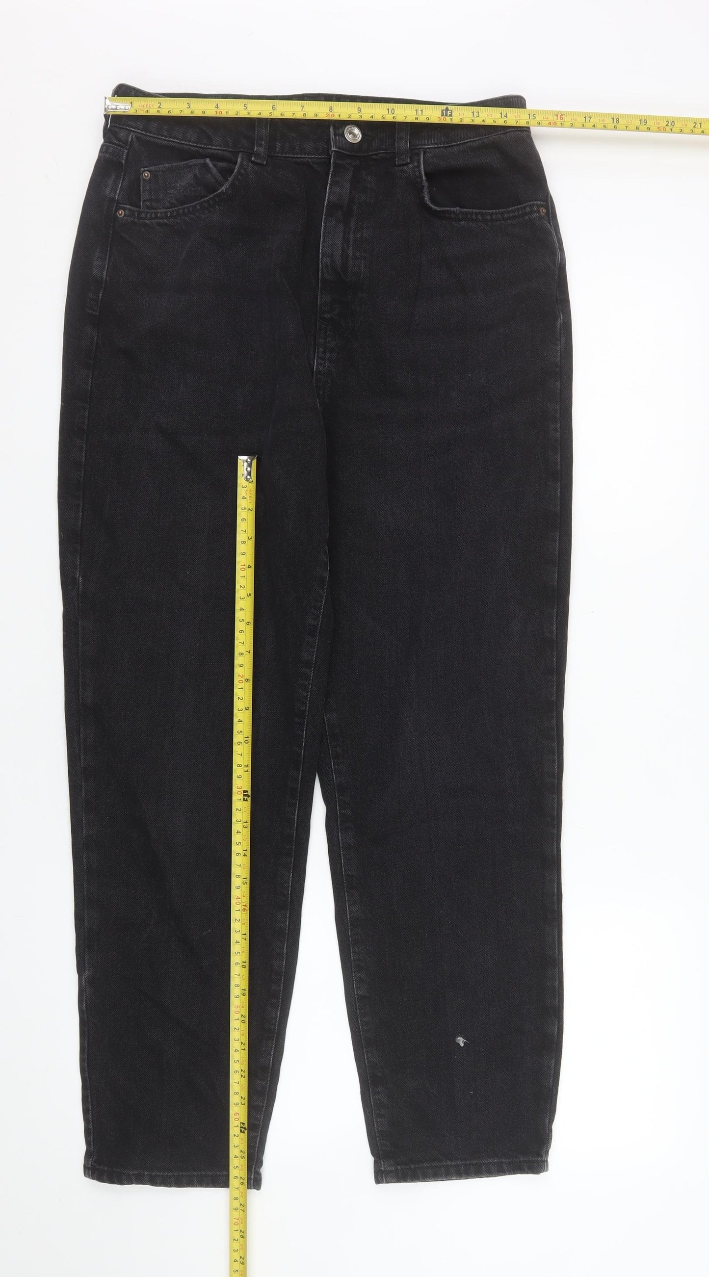 ZARA Women Black Mom Jeans Size 12 High Rise Cotton Denim