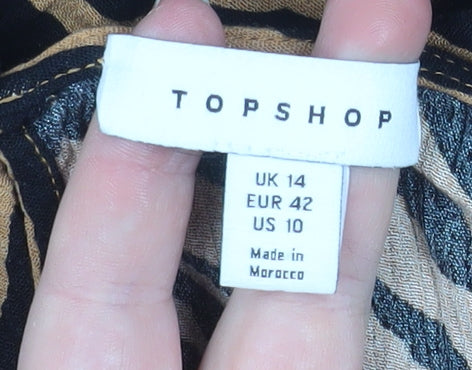 Topshop Women Brown Animal Print Short Sleeve V-Neck Shift Dress Size 14