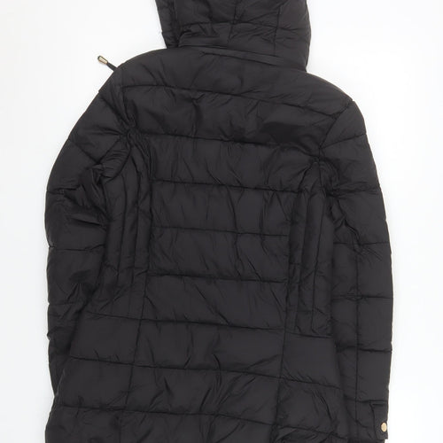ELLE Women's Black Size 8 Hooded Puffer Jacket Mid Length