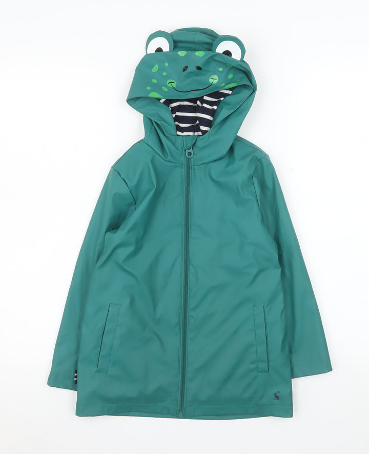 Joules Girls Green Frog Hood Waterproof Rain Coat Age 6 Years Hooded Lined