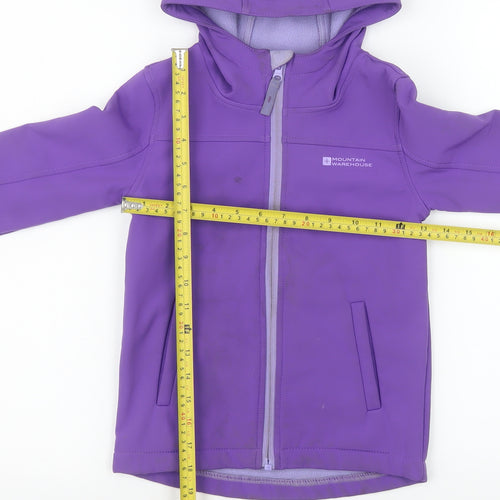 Mountain Warehouse Girls Purple Hooded Soft Shell Jacket 5-6 Years Water Resistant