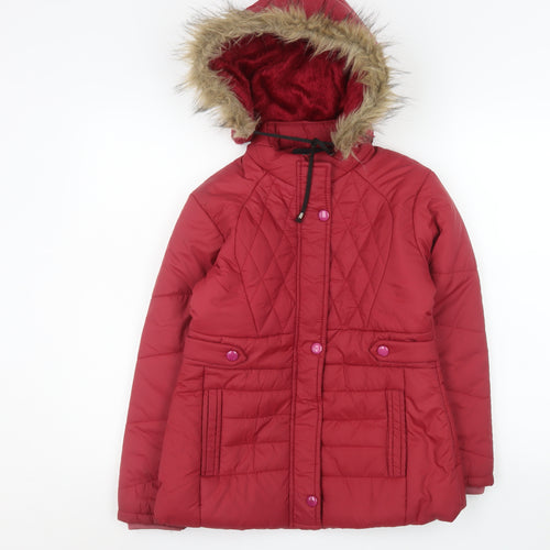 Nitesh Fashion Women’s Red Faux Fur Hooded Puffer Jacket Size 8