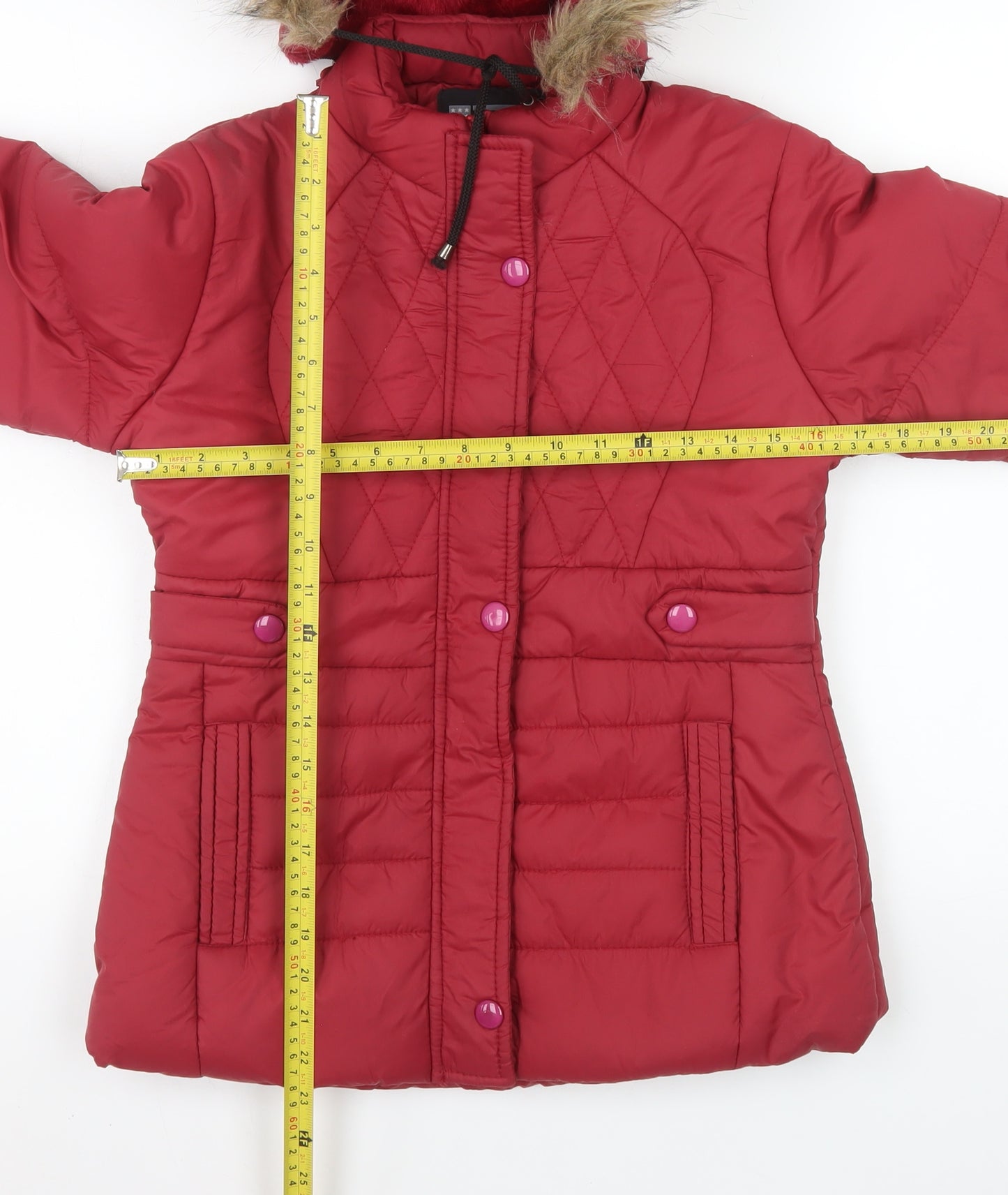 Nitesh Fashion Women’s Red Faux Fur Hooded Puffer Jacket Size 8