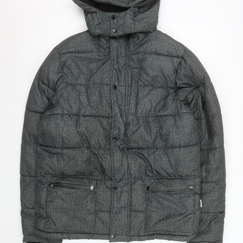Lee Cooper Men's Grey Hooded Puffer Jacket S Regular Fit Winter Coat