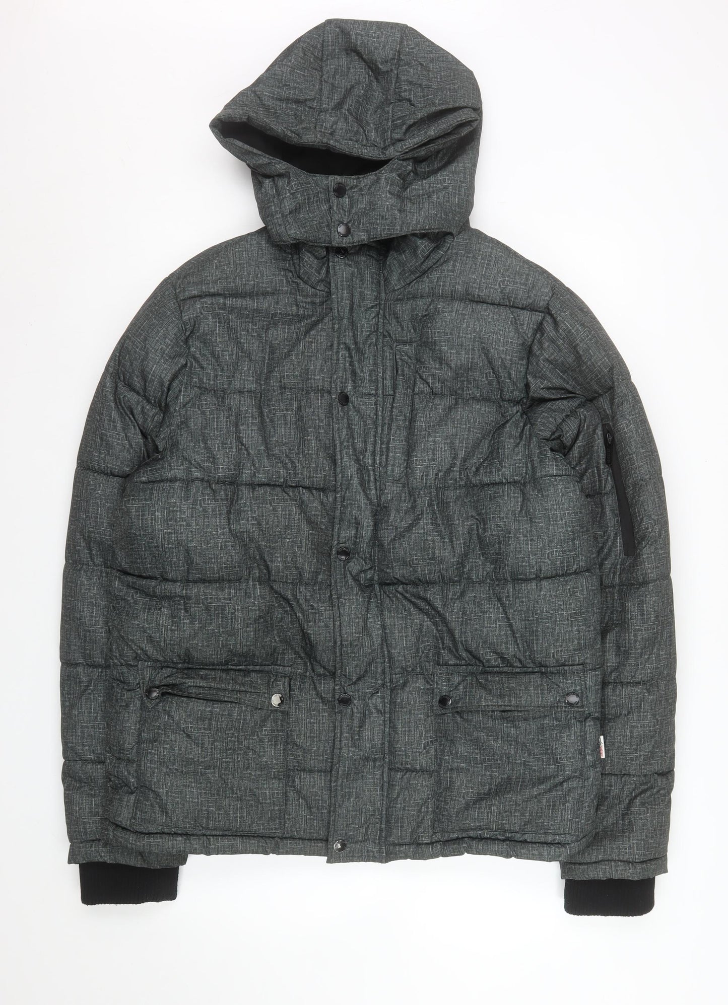 Lee Cooper Men's Grey Hooded Puffer Jacket S Regular Fit Winter Coat