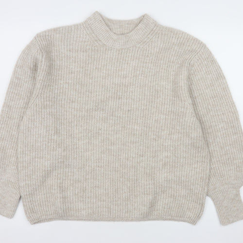 ASOS Women Beige Mock Neck Ribbed Knit Pullover Jumper Size 14