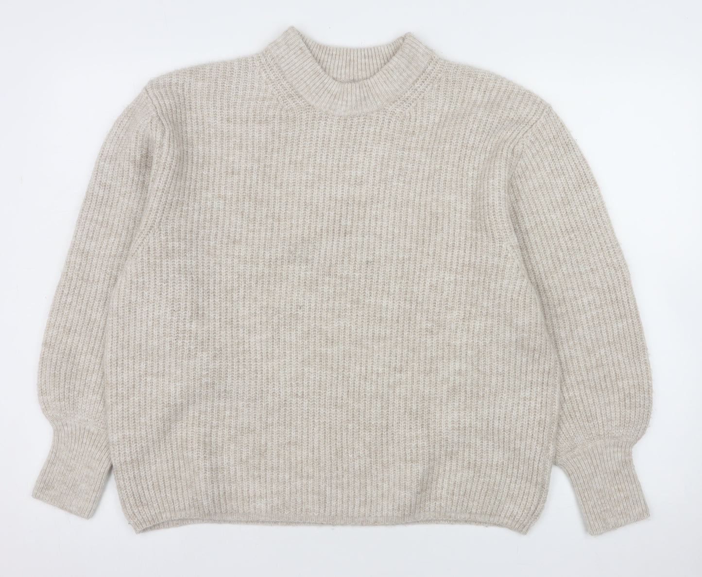ASOS Women Beige Mock Neck Ribbed Knit Pullover Jumper Size 14