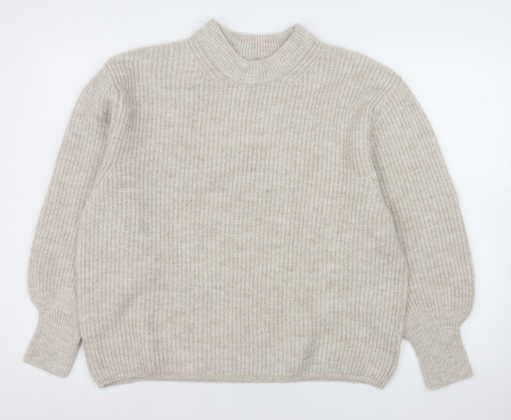 ASOS Women Beige Mock Neck Ribbed Knit Pullover Jumper Size 14