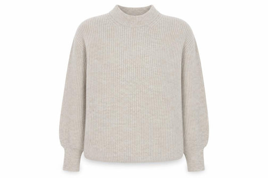 Front view of ASOS Women Beige Mock Neck Ribbed Knit jumper, size 14
