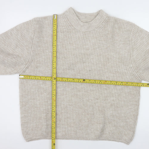 ASOS Women Beige Mock Neck Ribbed Knit Pullover Jumper Size 14