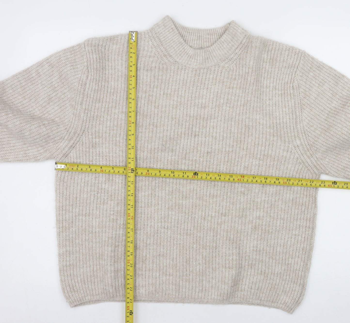 ASOS Women Beige Mock Neck Ribbed Knit Pullover Jumper Size 14