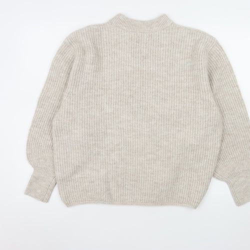 ASOS Women Beige Mock Neck Ribbed Knit Pullover Jumper Size 14