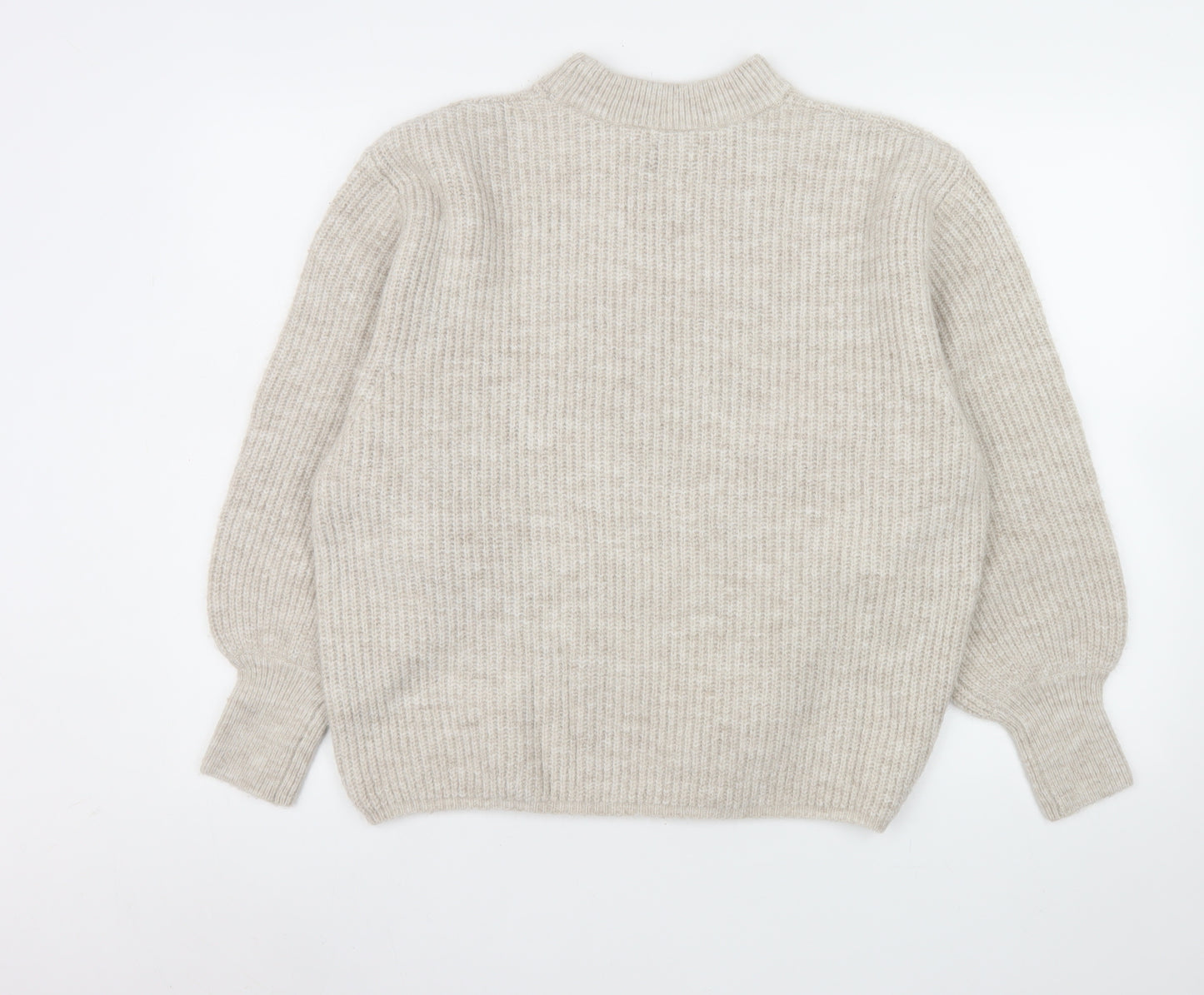 ASOS Women Beige Mock Neck Ribbed Knit Pullover Jumper Size 14
