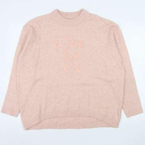 New Look Women Pink Embroidered Mock Neck Pullover Jumper Size S