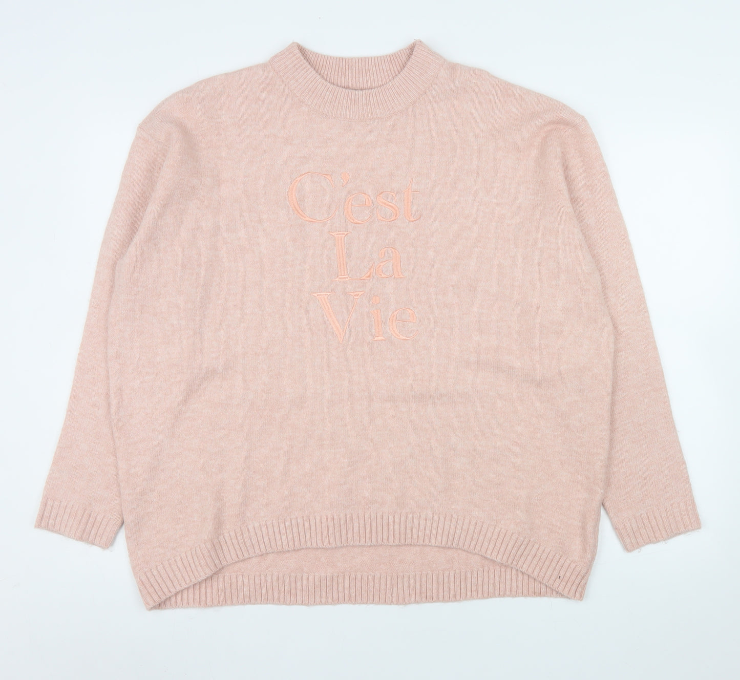 New Look Women Pink Embroidered Mock Neck Pullover Jumper Size S