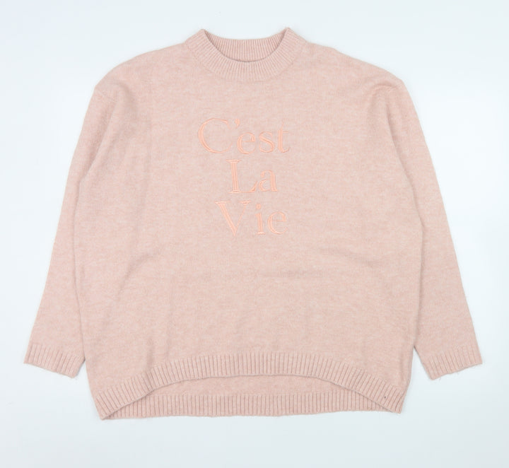 New Look Women Pink Embroidered Mock Neck Pullover Jumper Size S