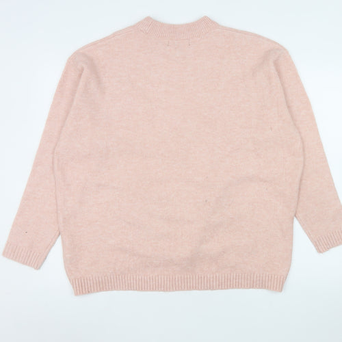 New Look Women Pink Embroidered Mock Neck Pullover Jumper Size S