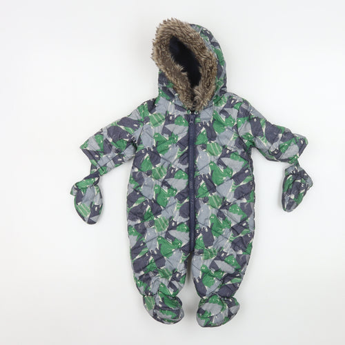 F&F Unisex Baby Multicoloured Animal Print Hooded Snowsuit 0-3 Months