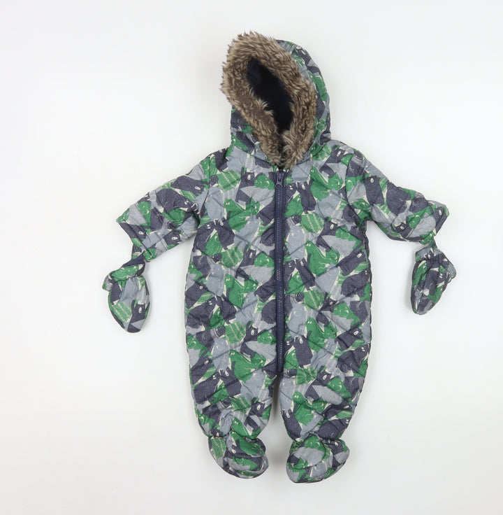 F&F Unisex Baby Multicoloured Animal Print Hooded Snowsuit 0-3 Months