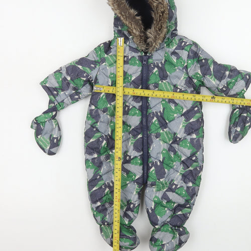 F&F Unisex Baby Multicoloured Animal Print Hooded Snowsuit 0-3 Months
