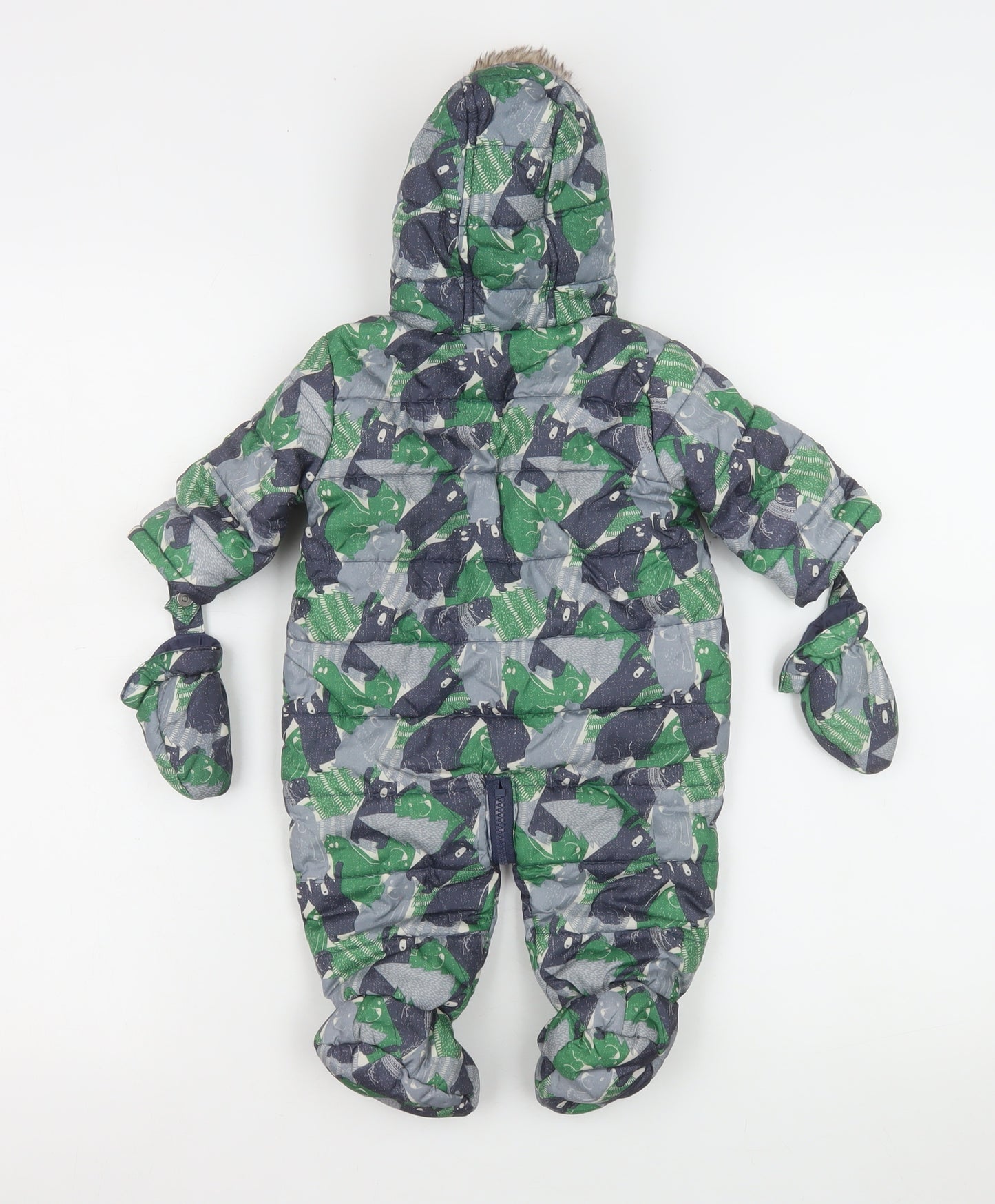 F&F Unisex Baby Multicoloured Animal Print Hooded Snowsuit 0-3 Months