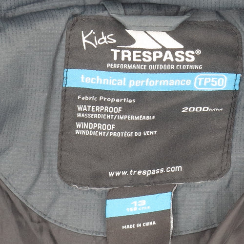 Trespass Boys Grey Waterproof Puffer Jacket 13 Years Hooded Winter Coat