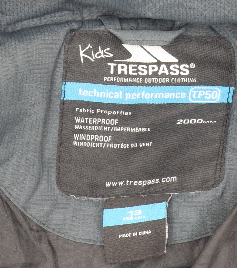 Trespass Boys Grey Waterproof Puffer Jacket 13 Years Hooded Winter Coat