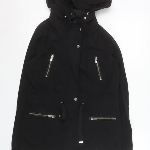 Reserved Women's Black Mid-Length Hooded Parka Jacket Size 6