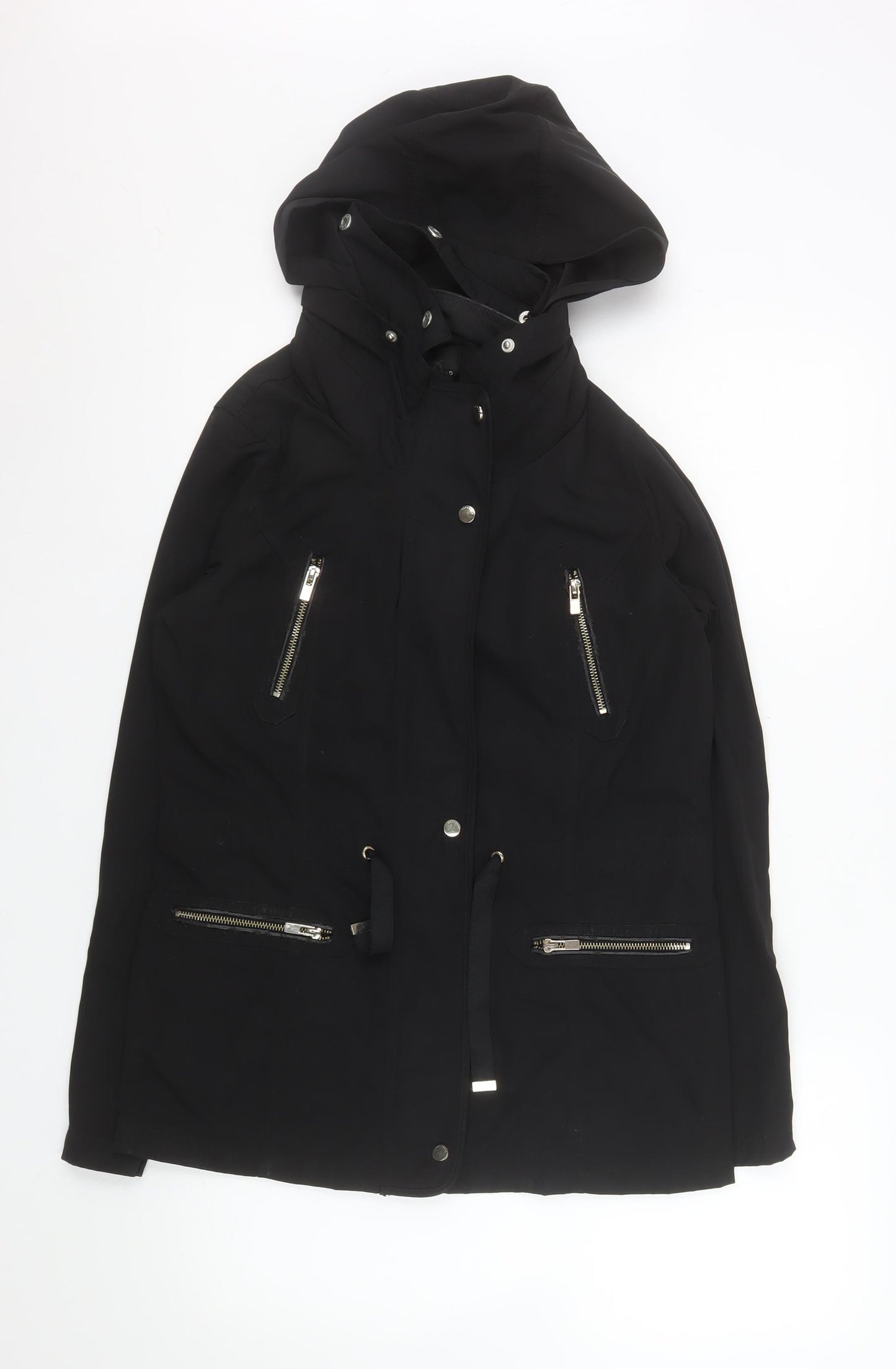 Reserved Women's Black Mid-Length Hooded Parka Jacket Size 6