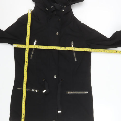Reserved Women's Black Mid-Length Hooded Parka Jacket Size 6