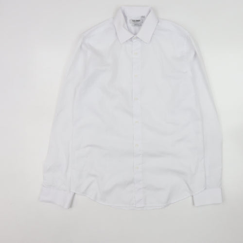 Yves Enzo Men's White Slim Fit Long Sleeve Dress Shirt M 39cm